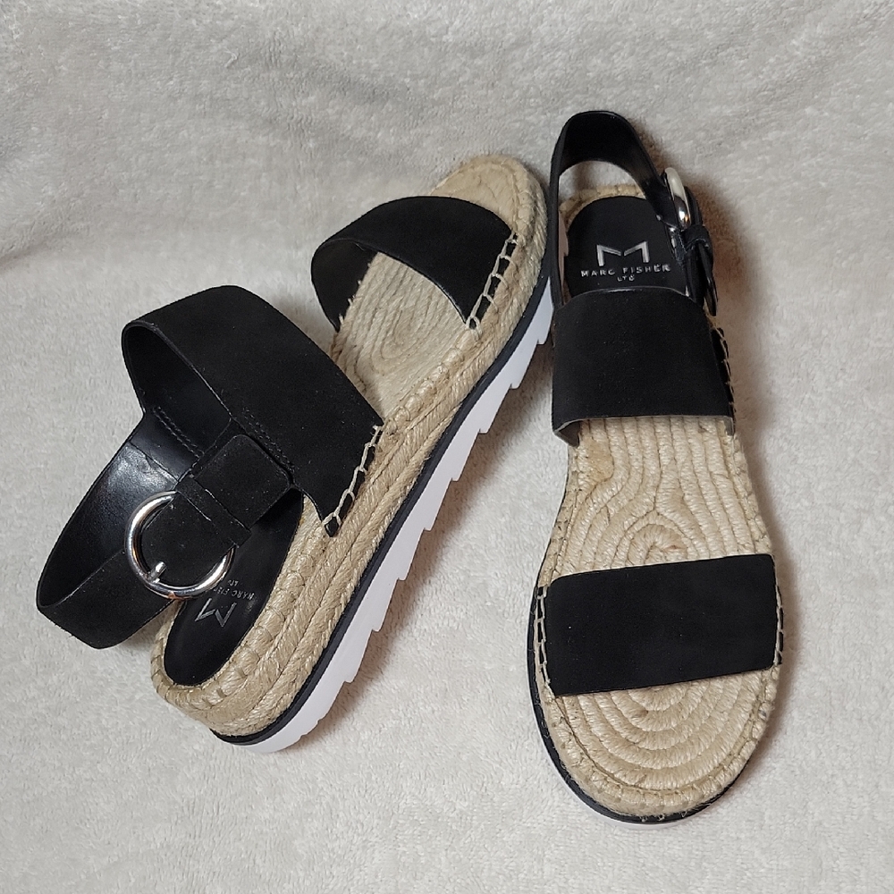 Marc Fisher LTD "Phebe 2" Black Suede Espadrille Sandals, NWOB